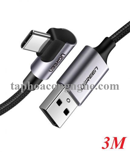 Ugreen 70255 3M màu đen cáp USB đầu Type-C bẻ góc 90 độ 3A US284 30070255